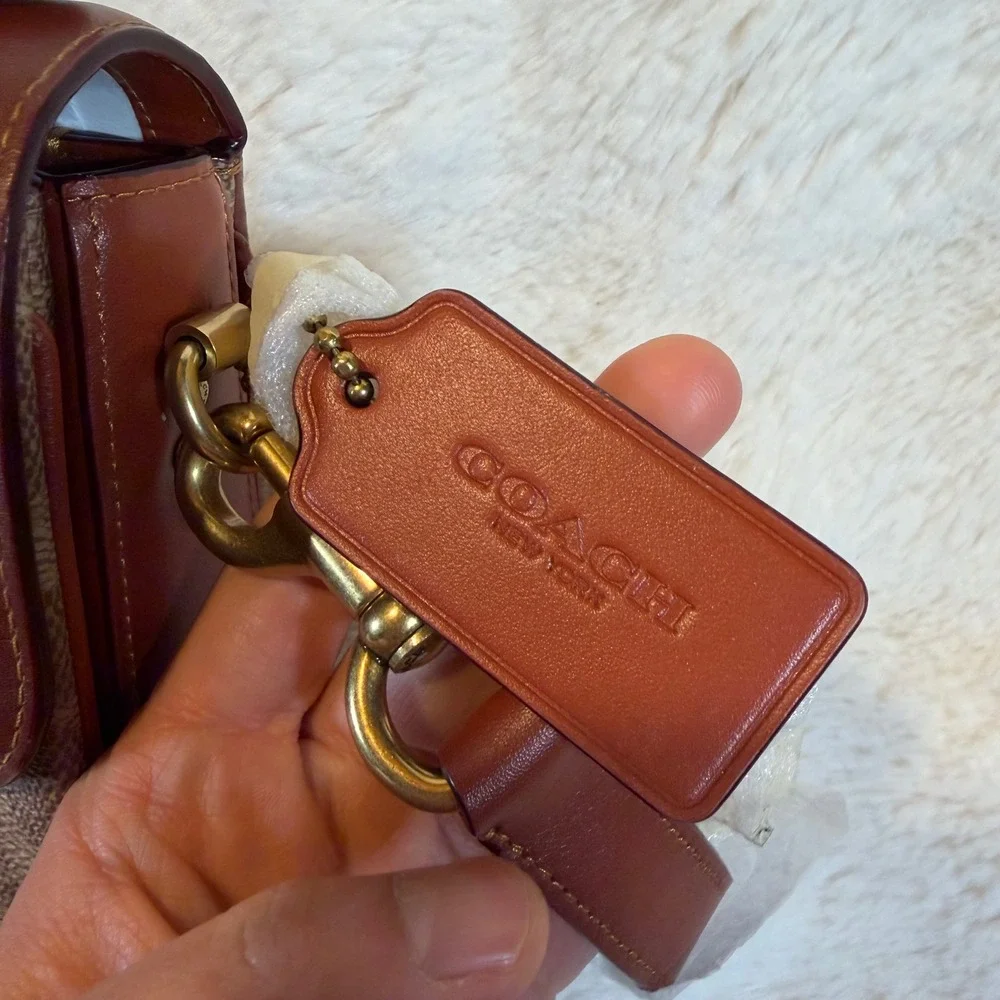 Coach Signature‎ Canvas Leather Tabby Top Handle Bag Saddle Brown Brass NWT